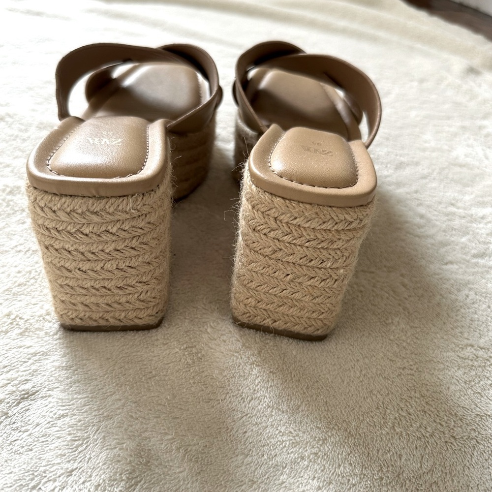 Zara Leather Platform Espadrilles Sz 5 - Picture 8 of 10